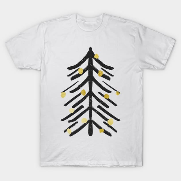 Black and gold Christmas tree T-Shirt by Home Cyn Home 